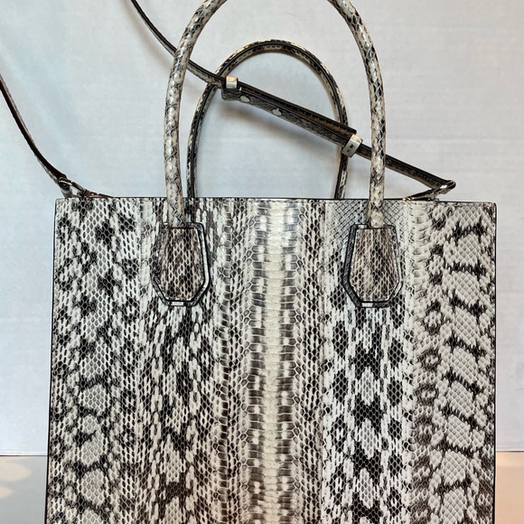 Michael Kors Mercer Snake Skin Leather Natural Tote Large Shoulder Bag Handbag - Picture 5 of 13